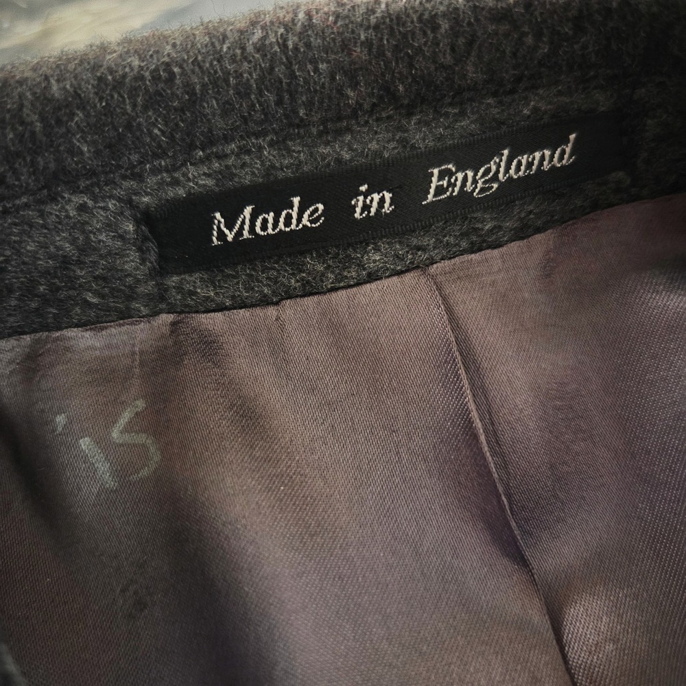 Kindler Trench Coat Overcoat Vintage 90s Gray Wool Cashmere England Long Mens L - Picture 8 of 8